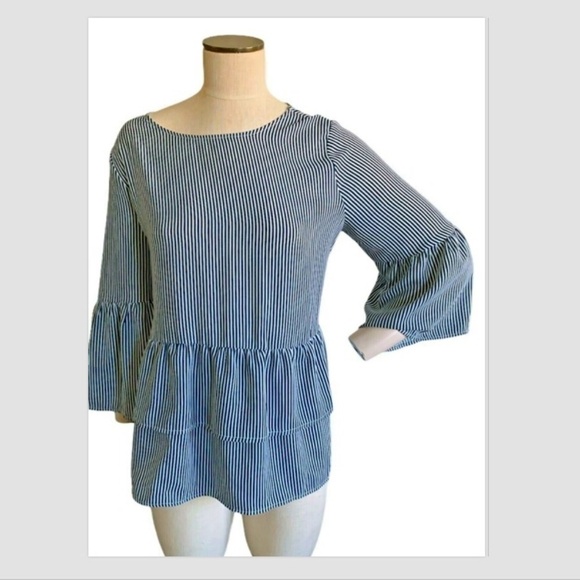 Time & Tru Size L12/14 Top Boat Neck 3/4 Bell Sleeve Ruffle Bottom #225C - Picture 2 of 6